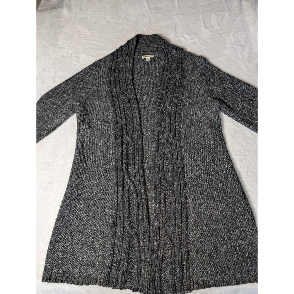 St John's Bay XL Charcoal Marled Cable Knit Longline Cardigan Shawl Collar
